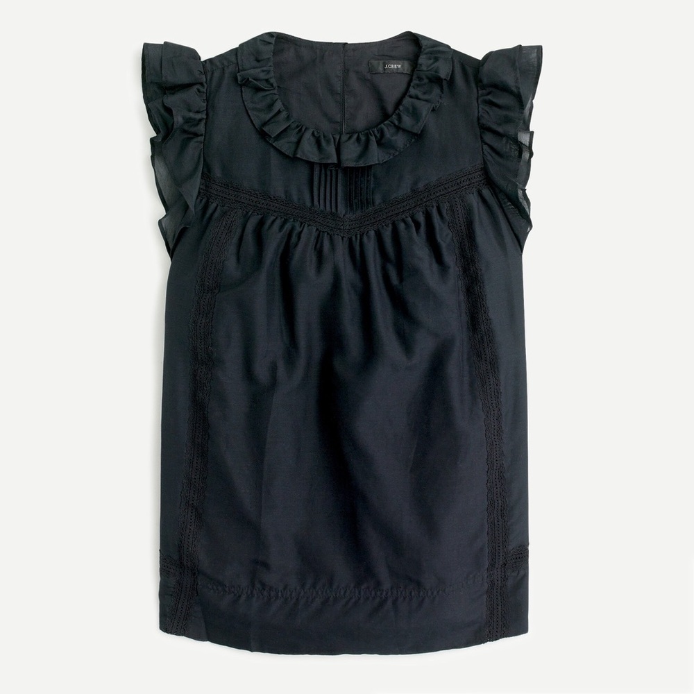 J. Crew Women's Black Flutter-sleeve top in cotton-silk voile